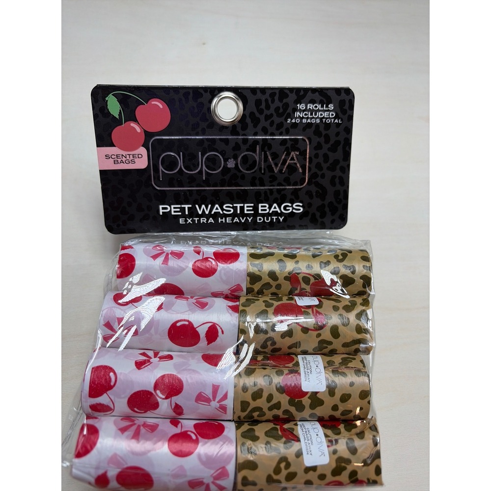 Pup Diva Pet Waste Bags16 Rolls240 Count Scented Extra Heavy Duty Cherry Leopard